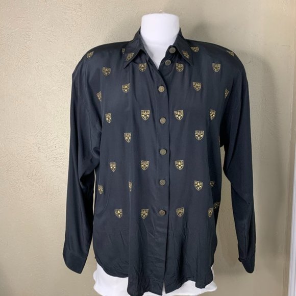 Eleanor P Brenner Silk Button Down Shirt Black M - Picture 1 of 8